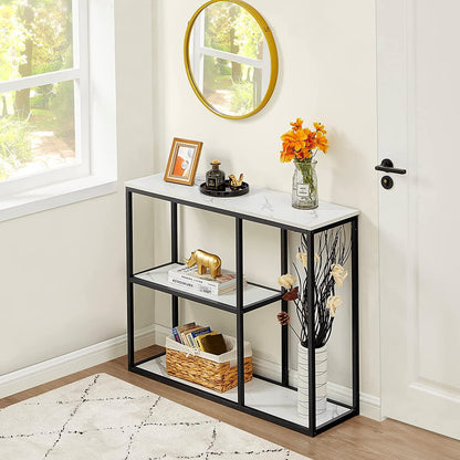 Modern Industrial Sofa Table with Storage Shelves