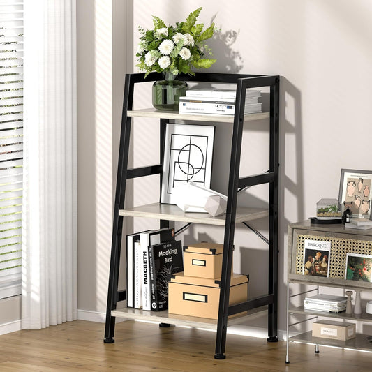3-Tier Bookshelf, Ladder Shelf, Stand up Shelves, Industrial Bookcase