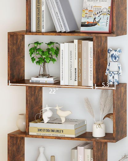 Geometric Bookcase, Bookshelf 6-Tier S Shaped Book Shelves for