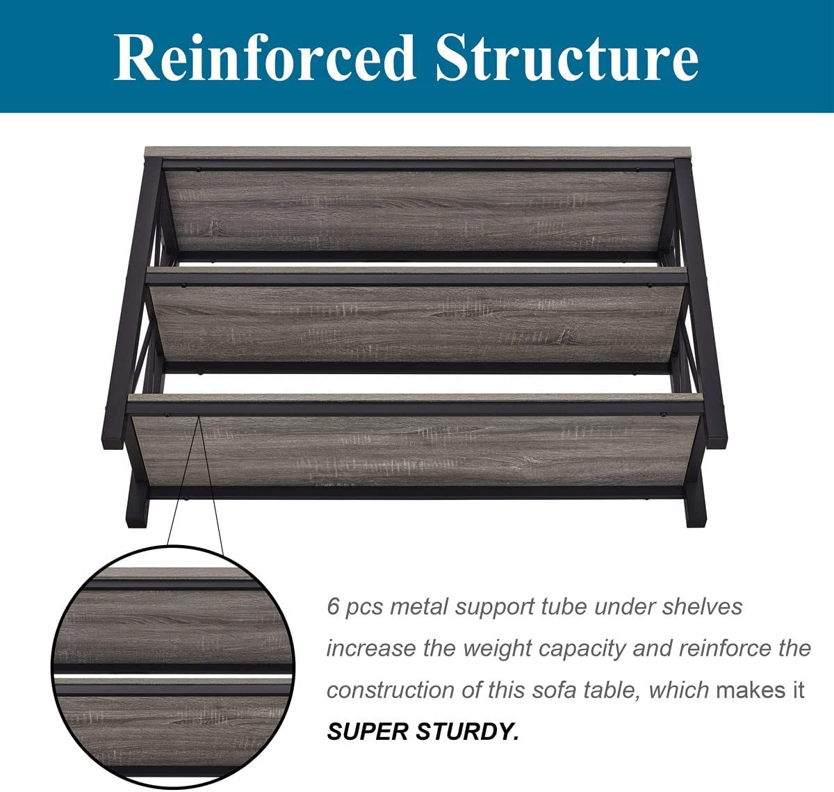 Industrial Rustic Sofa Table with Storage Shelves