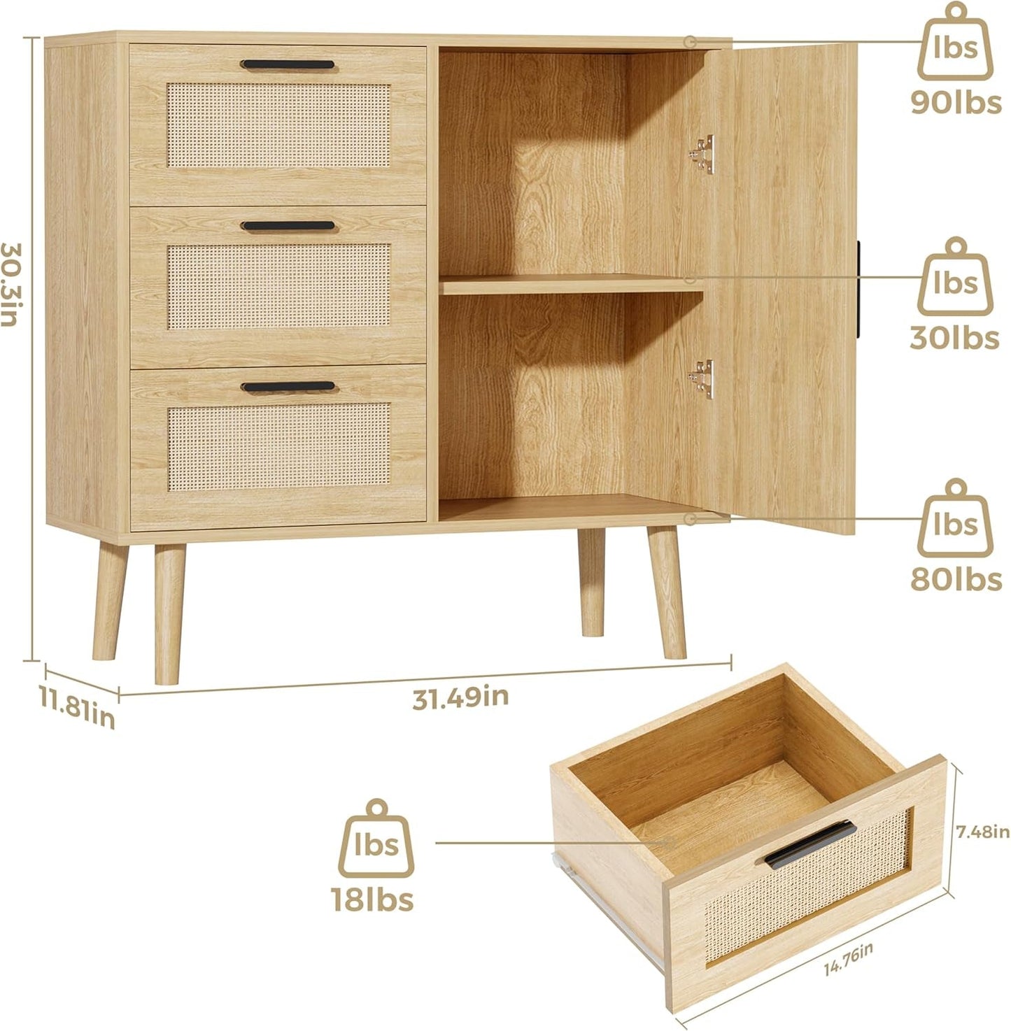 Modern Storage Cabinet, Free Standing Buffet Cabinet, Black Sideboard