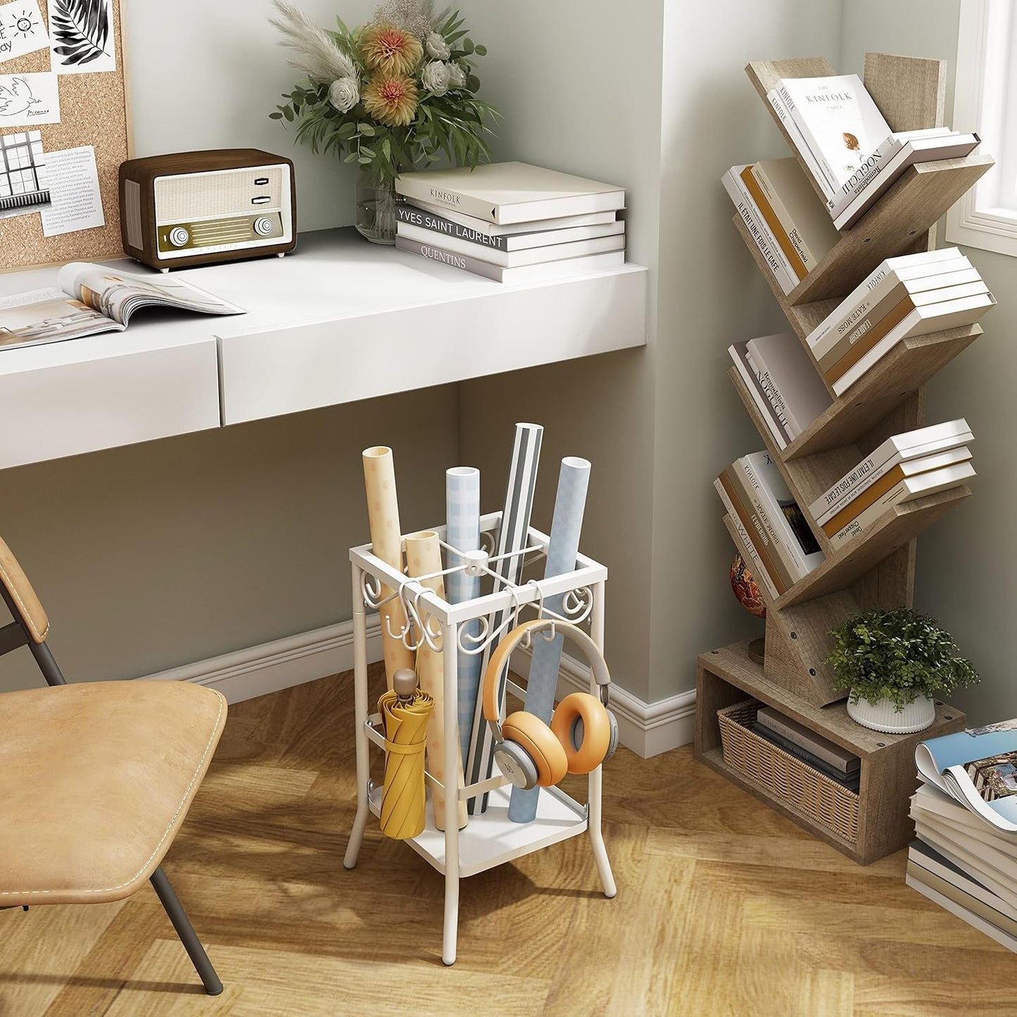 6 Tier Tree Bookshelf, Tall Bookcase with Drawer, Freestanding Book