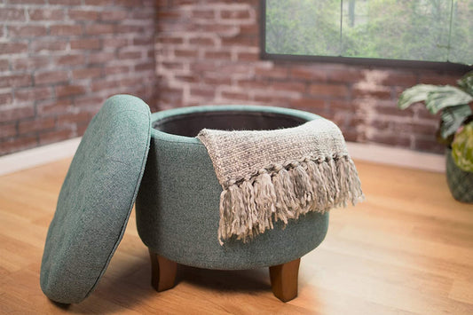 Dark Teal Velvet Storage Ottoman with Lid