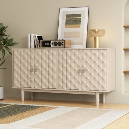 Modern 4-door Sideboard With Convex Doors And 2 Silver Handles For