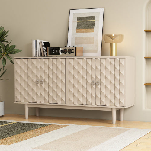 Modern 4-door Sideboard With Convex Doors And 2 Silver Handles For
