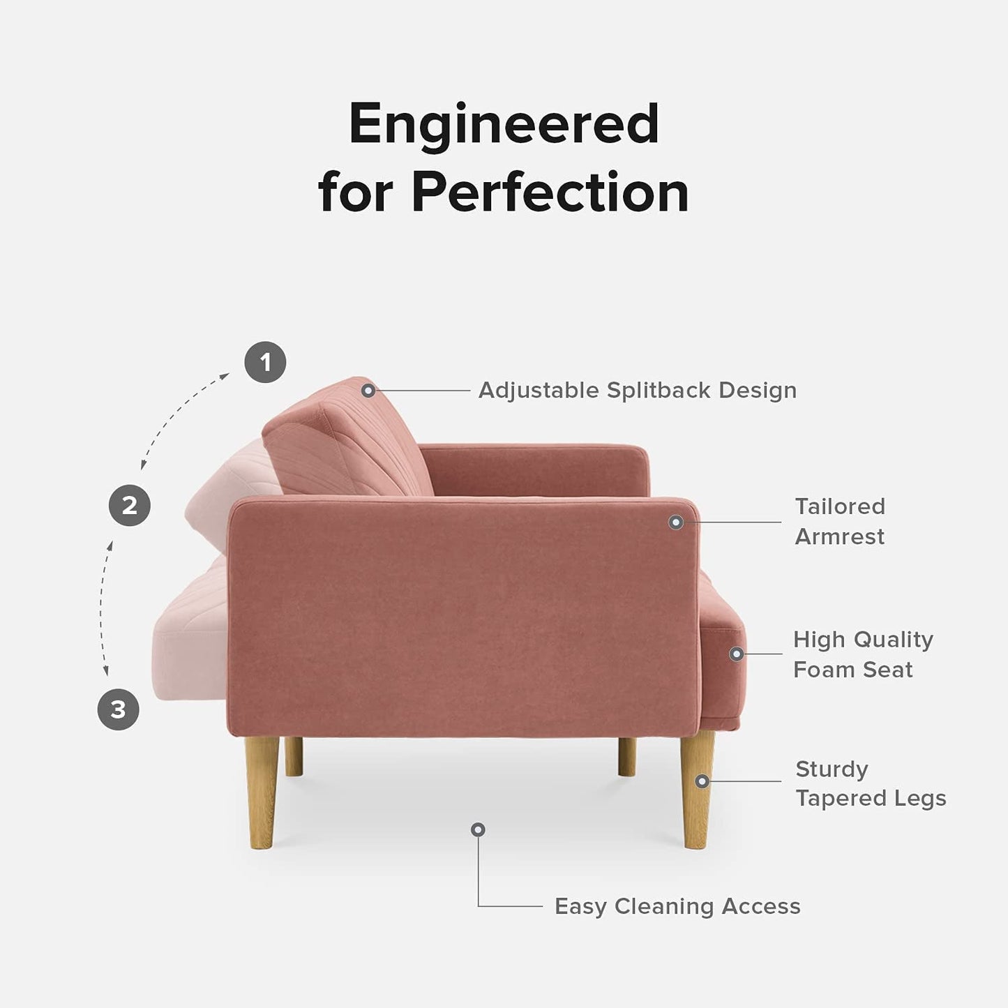 Chloe Futon Sofa Bed with Tapered Legs