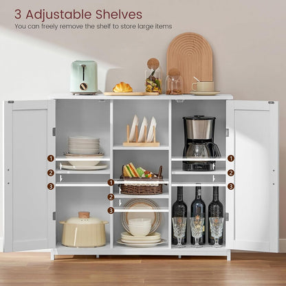 Storage Cabinet with 2 Doors and 4 Storage Shelves, Credenza Buffet