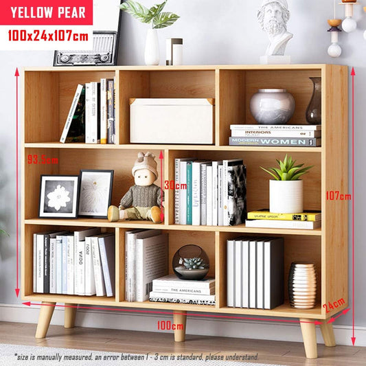 Wooden Open Shelf Bookcase - 3-Tier Floor Standing Display Cabinet