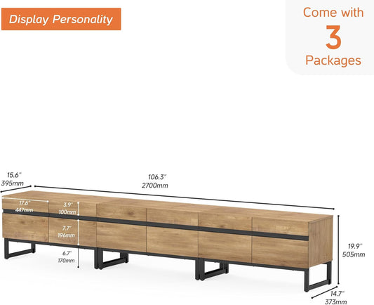 Modern TV Stand with Storage Cabinets for 110 Inch TV, Wood TV