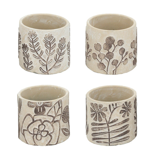 Set of 4 4.3x4.3x4' Gray Sand and Cement Planters with Brown Botanical