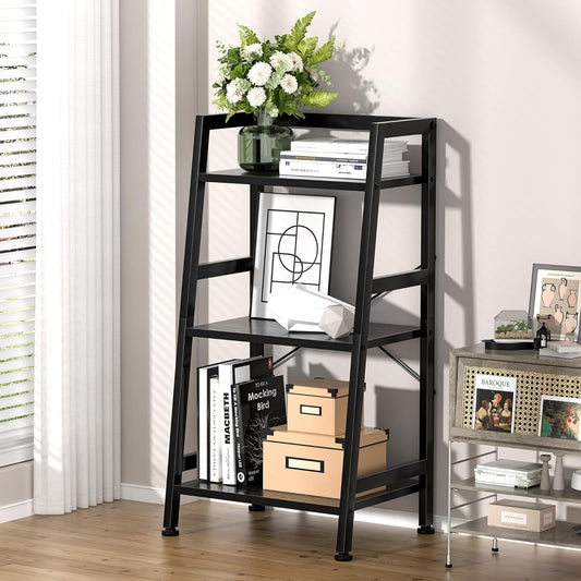 3-Tier Bookshelf, Ladder Shelf, Stand up Shelves, Industrial Bookcase