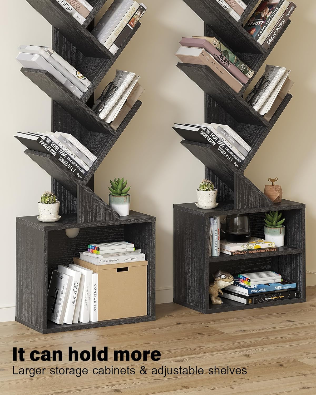 6 Tier Tree Bookshelf, Small Bookcase with Storage Cabinet, Modern
