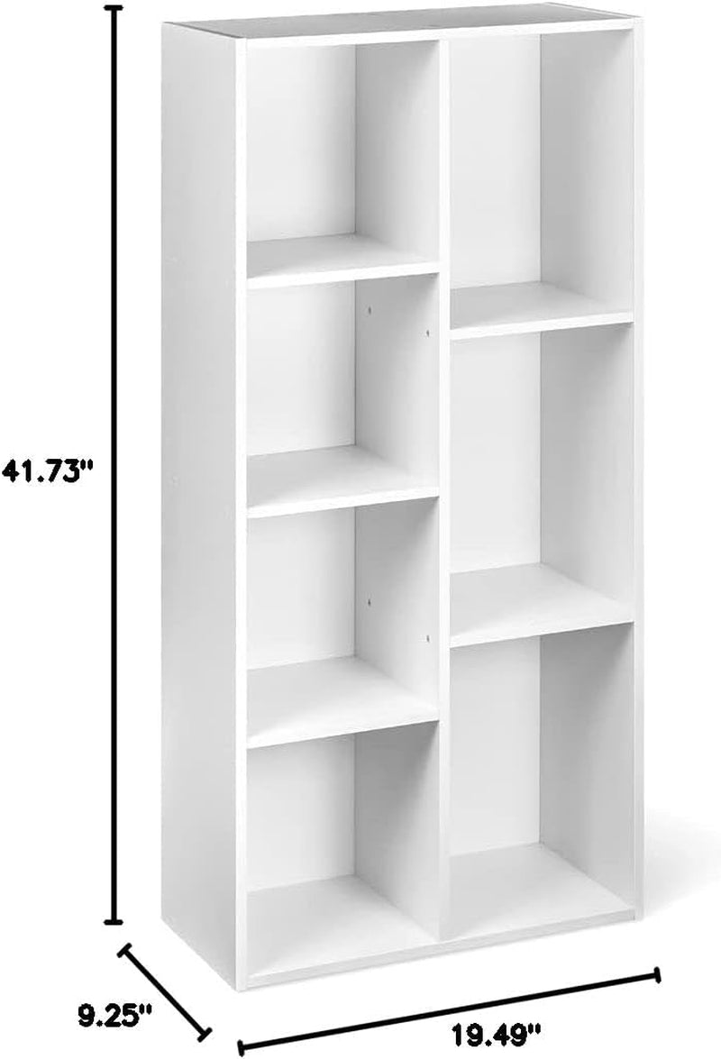 7 Cube Organizer Bookcase, Storage Shelves, Book Shelf, White, 9.25"D