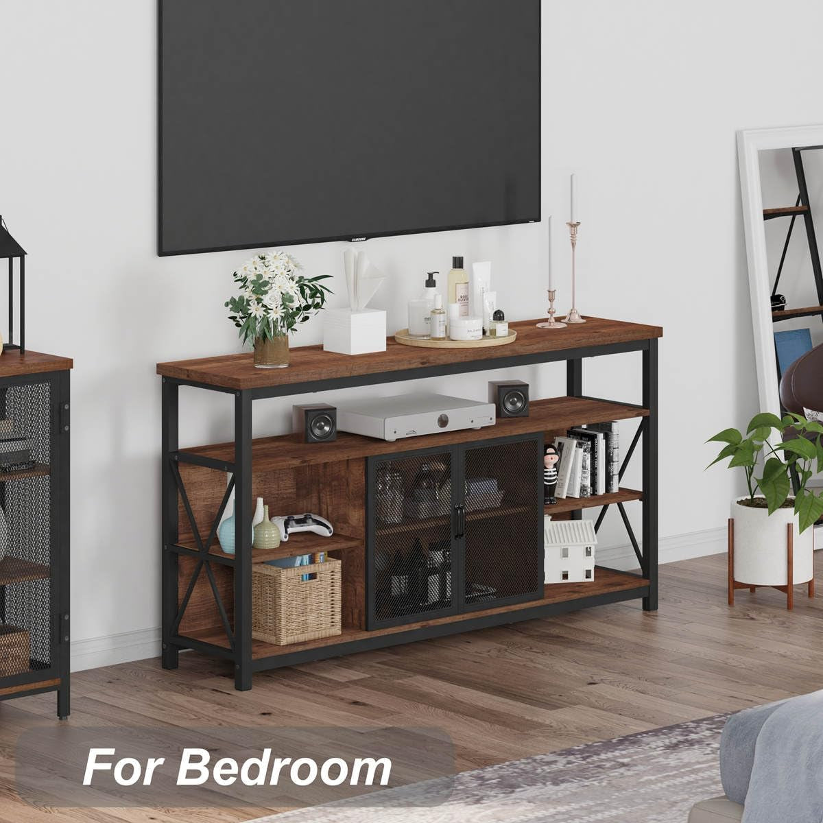 Tall TV Stand for Tvs up to 65 Inch, Industrial Wood Entertainment