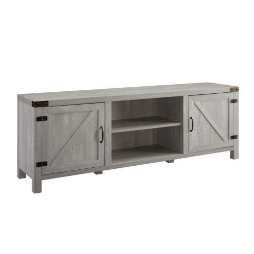 Rustic Farmhouse Double Barn Door TV Stand For TVs With Center Shelves