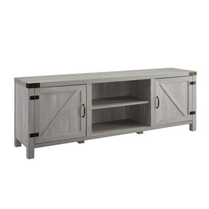 Rustic Farmhouse Double Barn Door TV Stand For TVs With Center Shelves