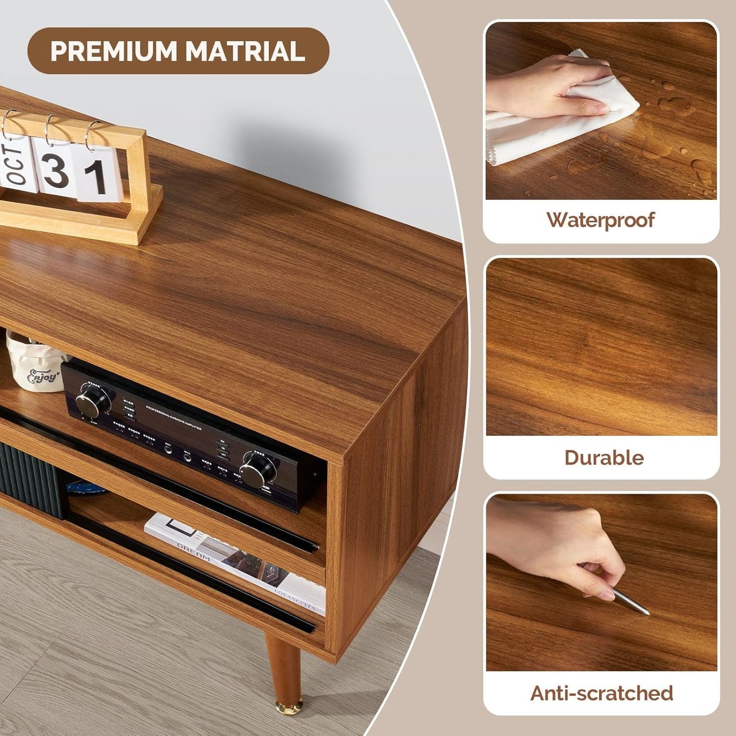 TV Stand for 46 Inch TV Mid Century Entertainment Center with Storage,