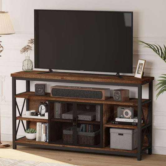 Tall TV Stand for Tvs up to 65 Inch, Industrial Wood Entertainment