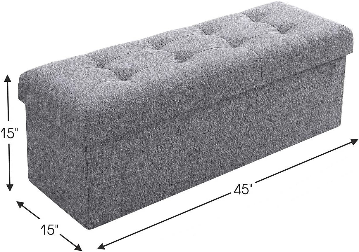 Gray Foldable Tufted Storage Ottoman Bench - 45″