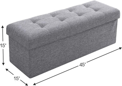 Gray Foldable Tufted Storage Ottoman Bench - 45″