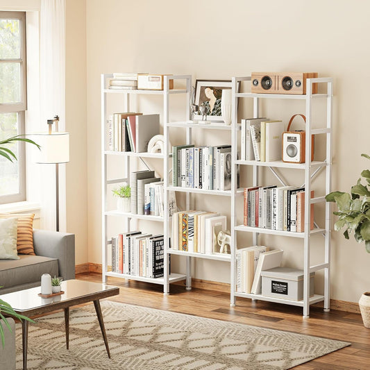 Triple 4 Tier Bookshelf, Bookcase with 11 Open Display Shelves, Wide