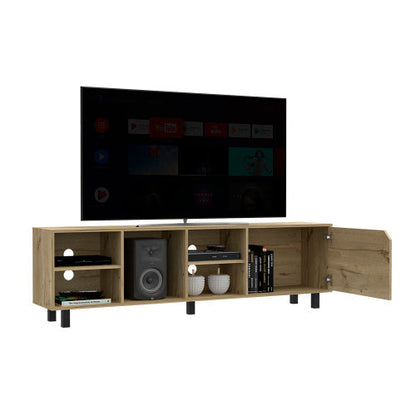 TV Stand For TVs Up 70 Estocolmo, Four Open Shelves, Light Oak Finish