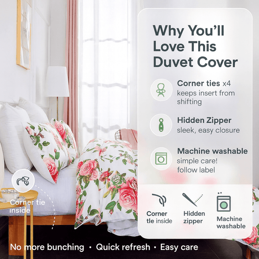DaDa Bedding Romantic Roses Lovely Spring Pink Floral Duvet Cover Set