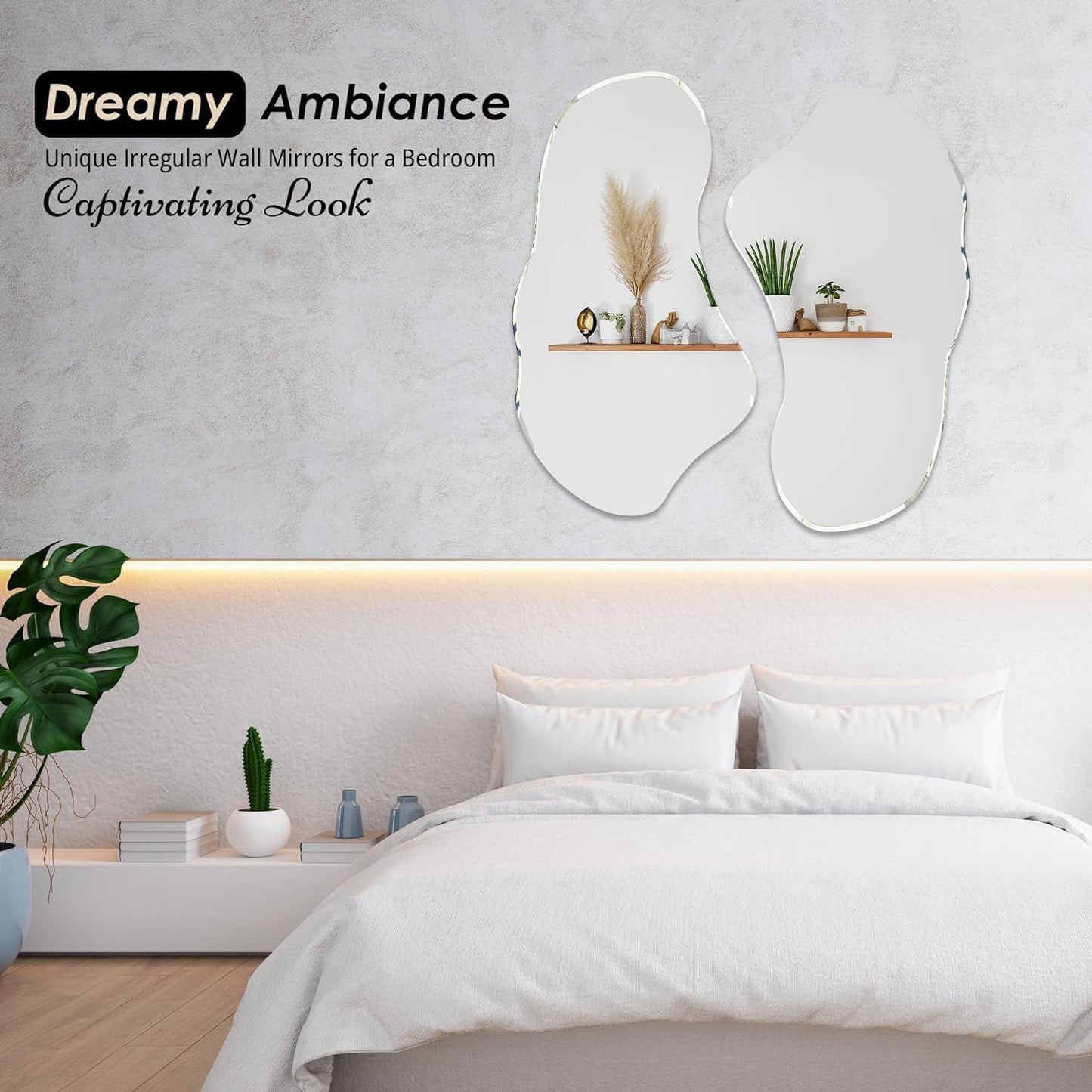 Set of 2 Irregular Wall Mirrors, 31.5 X 17.5, Asymmetrical Curved