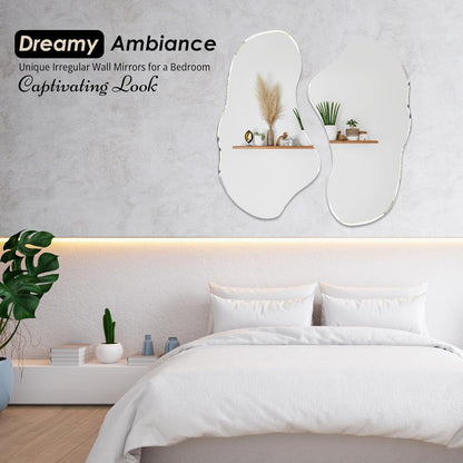 Set of 2 Irregular Wall Mirrors, 31.5 X 17.5, Asymmetrical Curved