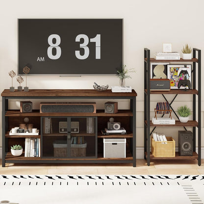 Tall TV Stand for Tvs up to 65 Inch, Industrial Wood Entertainment