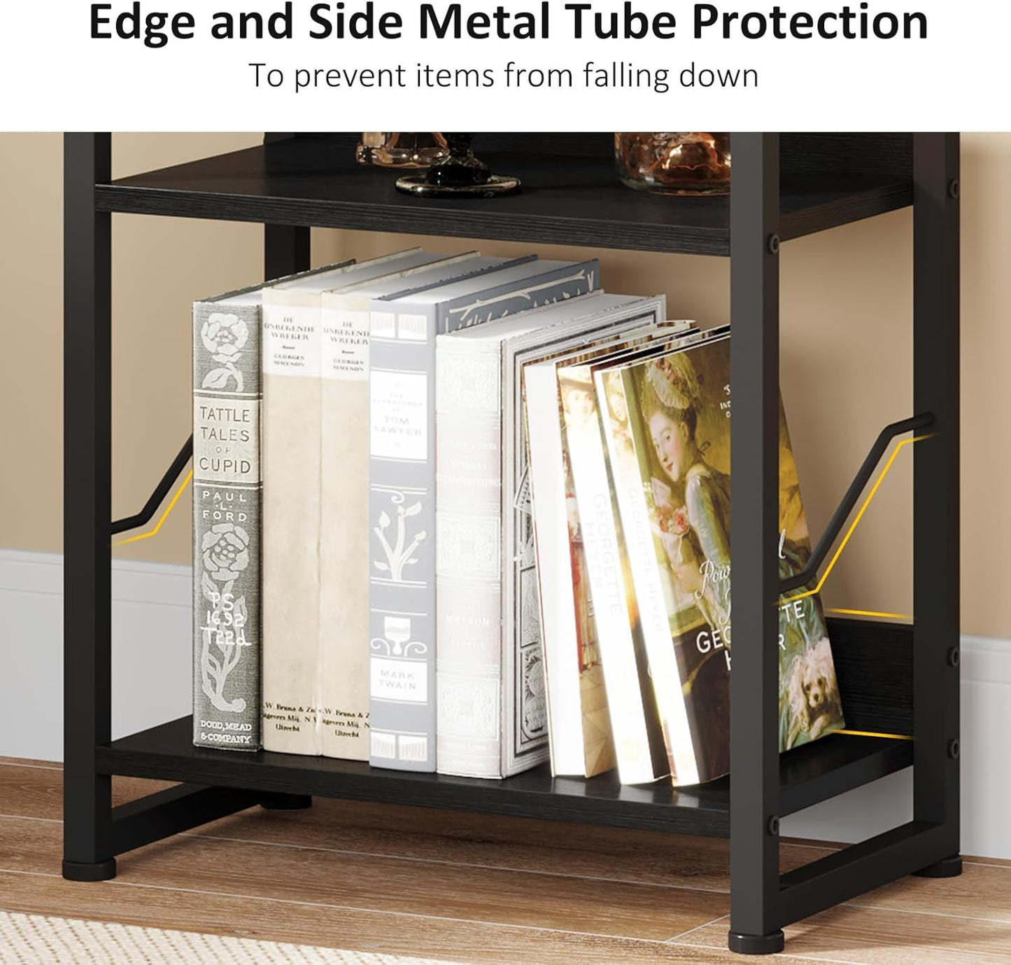 5 Tier Narrow Bookshelf: Tall Bookcase Shelf with Edge Protection,