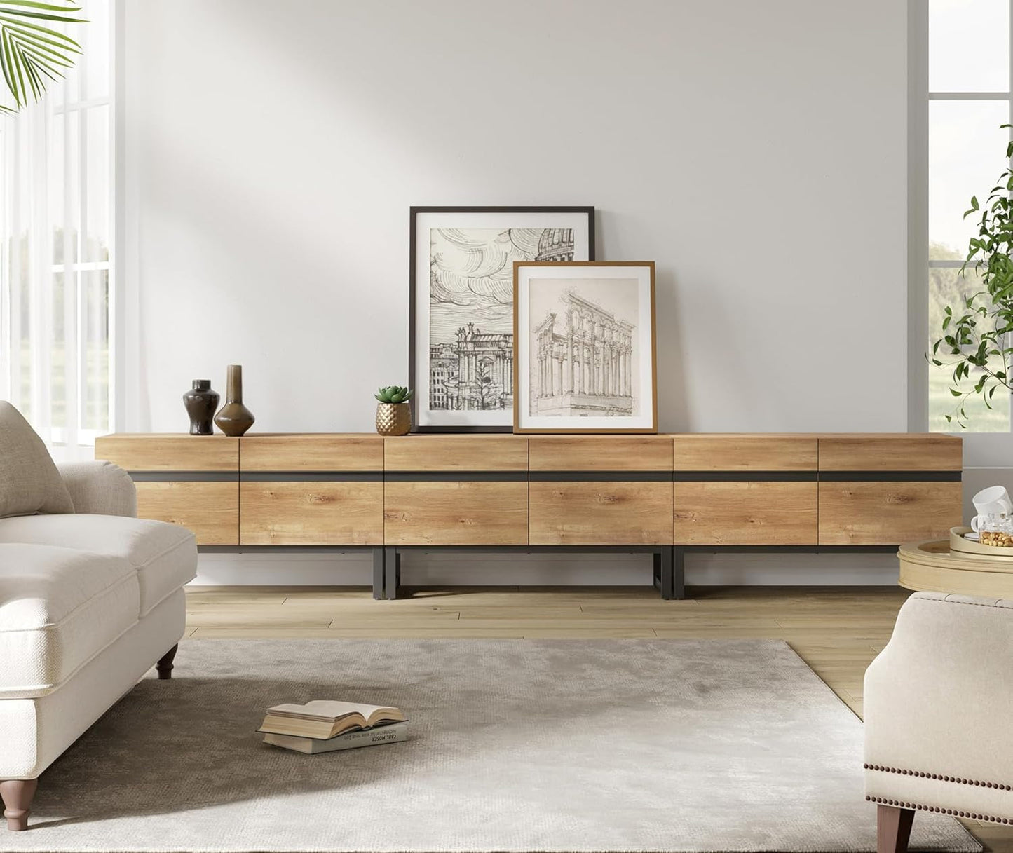 Modern TV Stand with Storage Cabinets for 110 Inch TV, Wood TV
