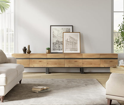 Modern TV Stand with Storage Cabinets for 110 Inch TV, Wood TV