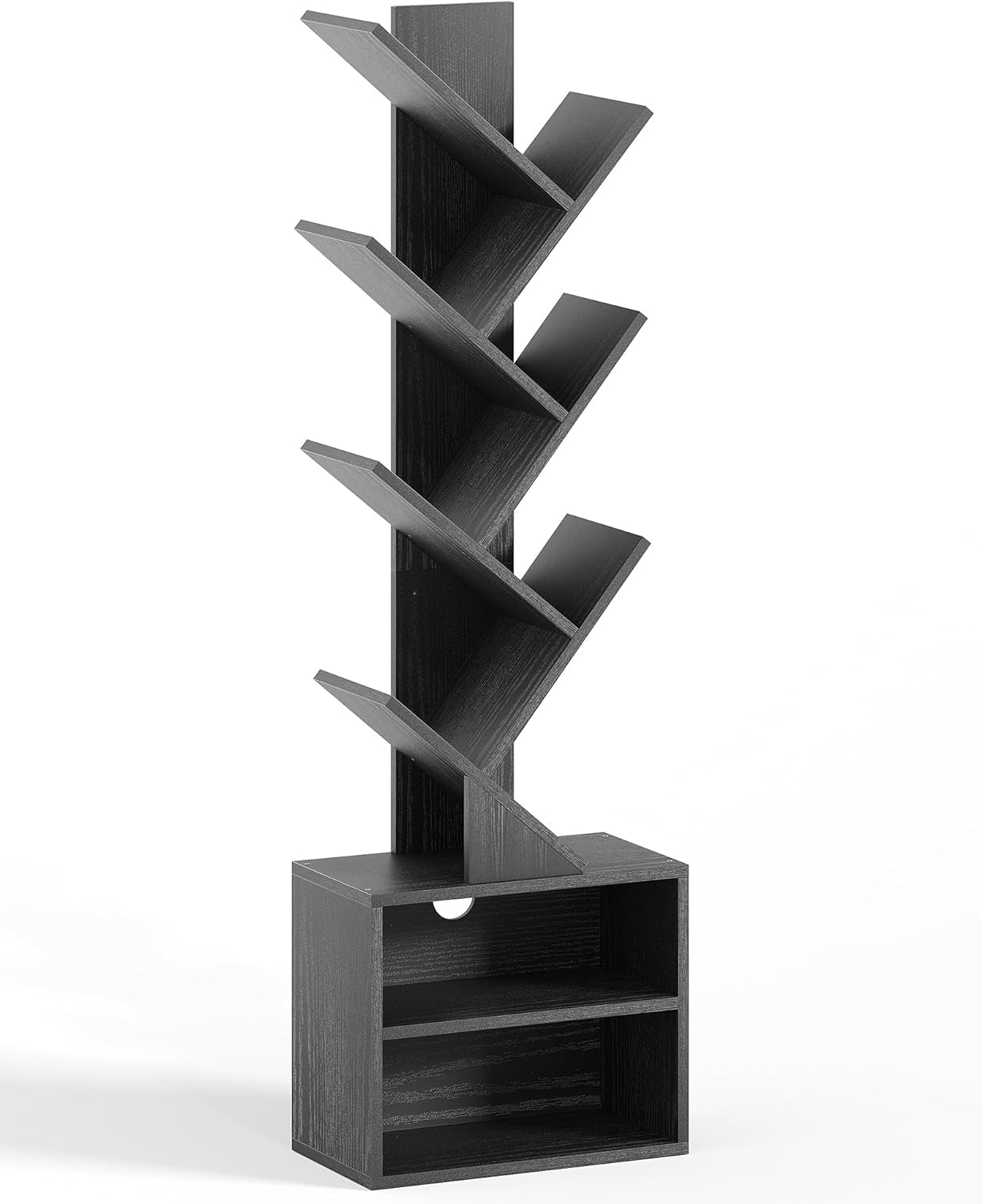 6 Tier Tree Bookshelf, Small Bookcase with Storage Cabinet, Modern