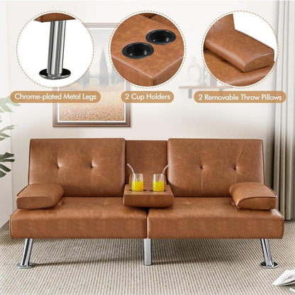 Convertible Sofa Bed Adjustable Couch Sleeper Modern Faux Leather Home