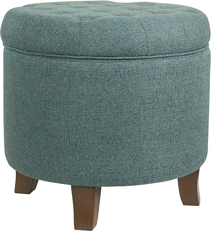 Dark Teal Velvet Storage Ottoman with Lid
