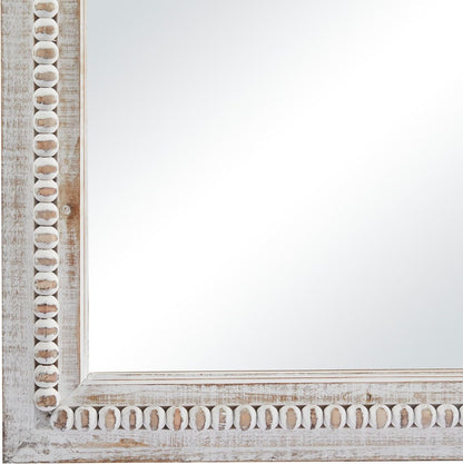 Handcrafted Wooden Beaded Wall Mirror, 28 X 1 X 48, Elegant White