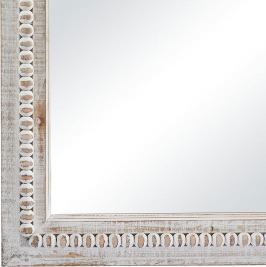 Handcrafted Wooden Beaded Wall Mirror, 28 X 1 X 48, Elegant White