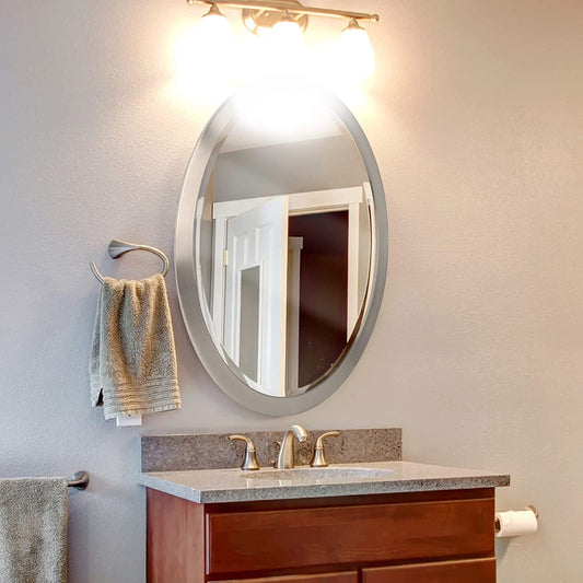 Head West Brushed Nickel Stainless Steel Oval Framed Beveled Accent