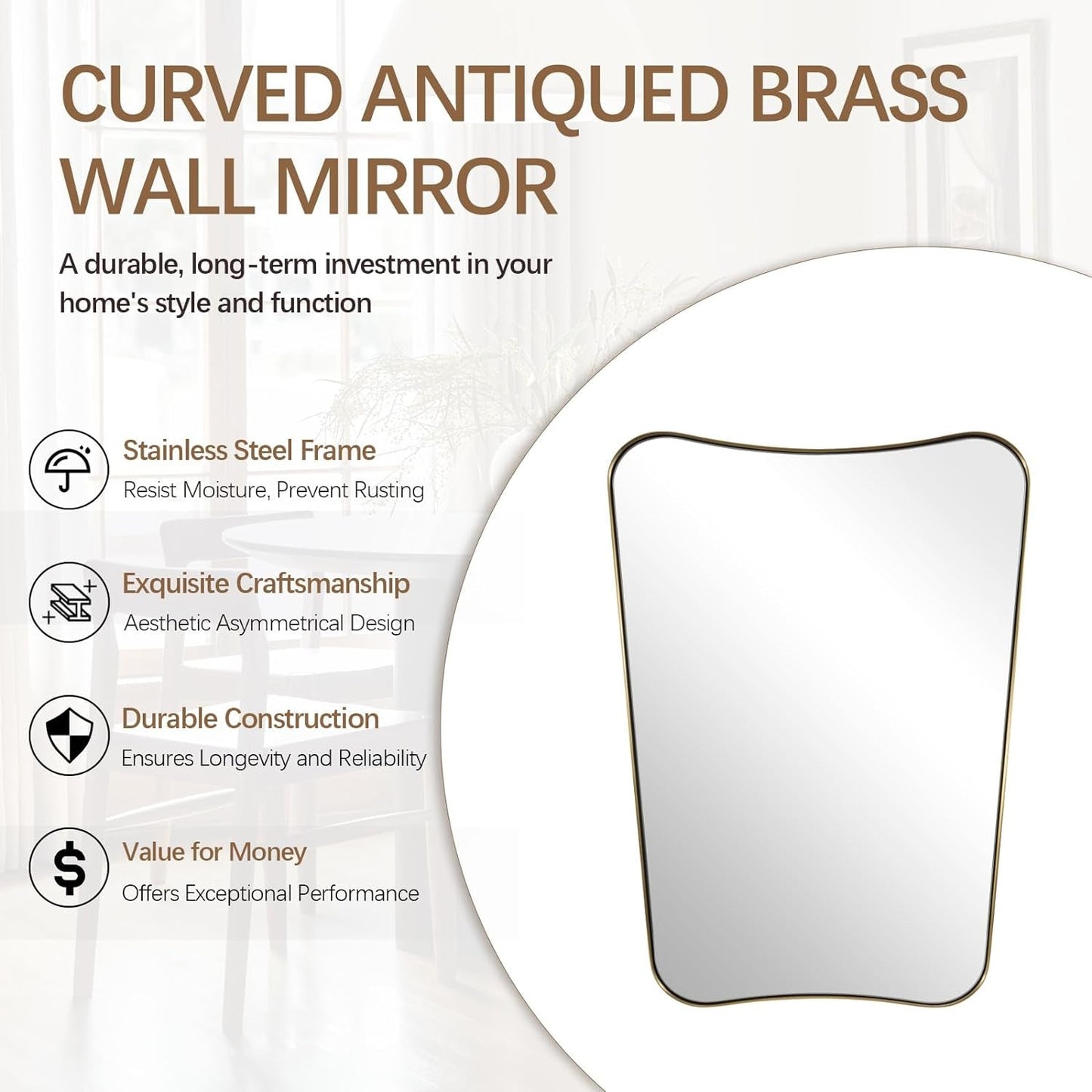 Gold Mirror, 24X36 Irregular Wall Mirror, Gold Antique Bathroom Vanity