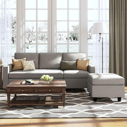 Light Grey Linen Convertible L-Shaped Sectional Sofa