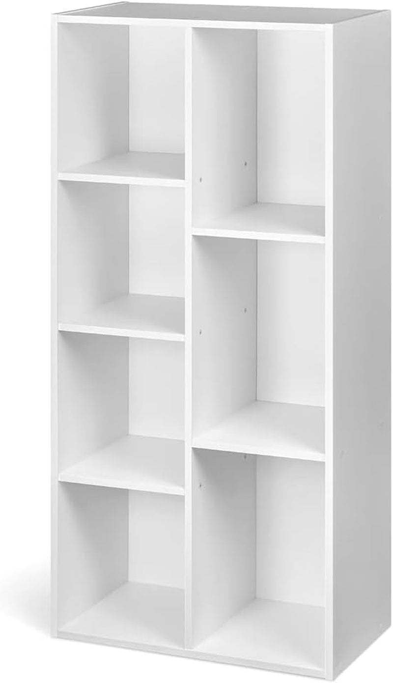 7 Cube Organizer Bookcase, Storage Shelves, Book Shelf, White, 9.25"D