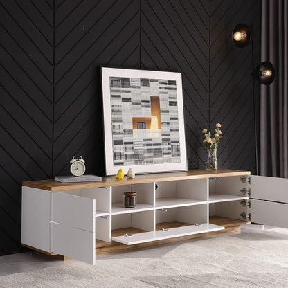 Wood TV Stand Entertainment Center with Storage Cabinets & Open