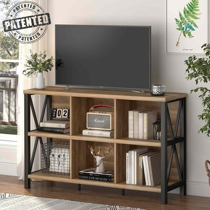 6 Cube Storage Organizer with Shelf, Long Wood and Metal Cubby