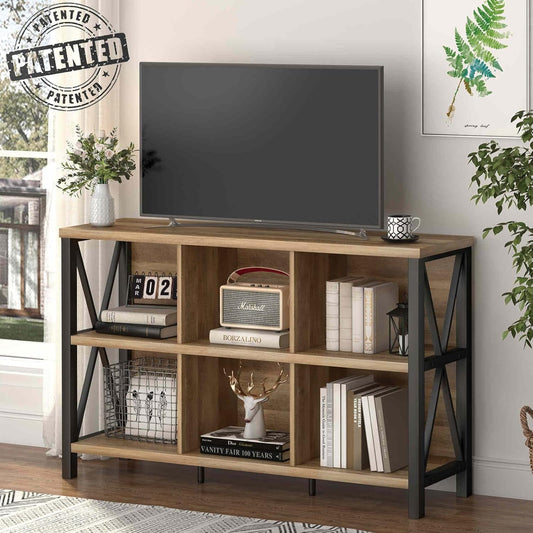 6 Cube Storage Organizer with Shelf, Long Wood and Metal Cubby