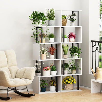 5-Tier Bookshelf, Narrow S-Shaped Geometric Bookcase, Wood Decorative