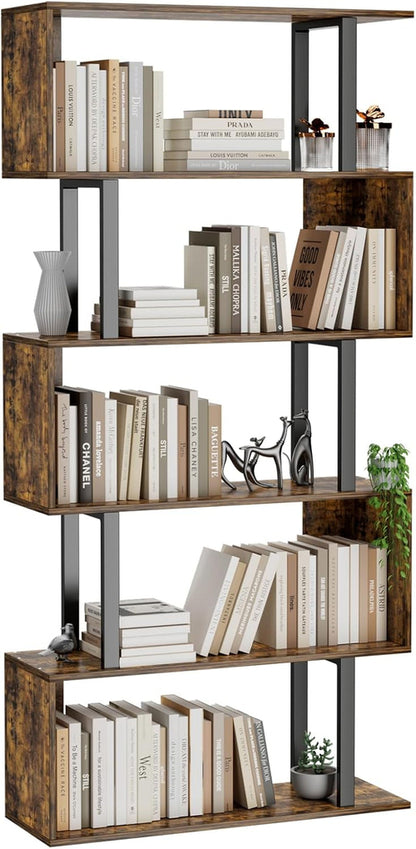 5-Tier Geometric Bookcase,S Shaped Bookshelf, Wood Decorative Storage