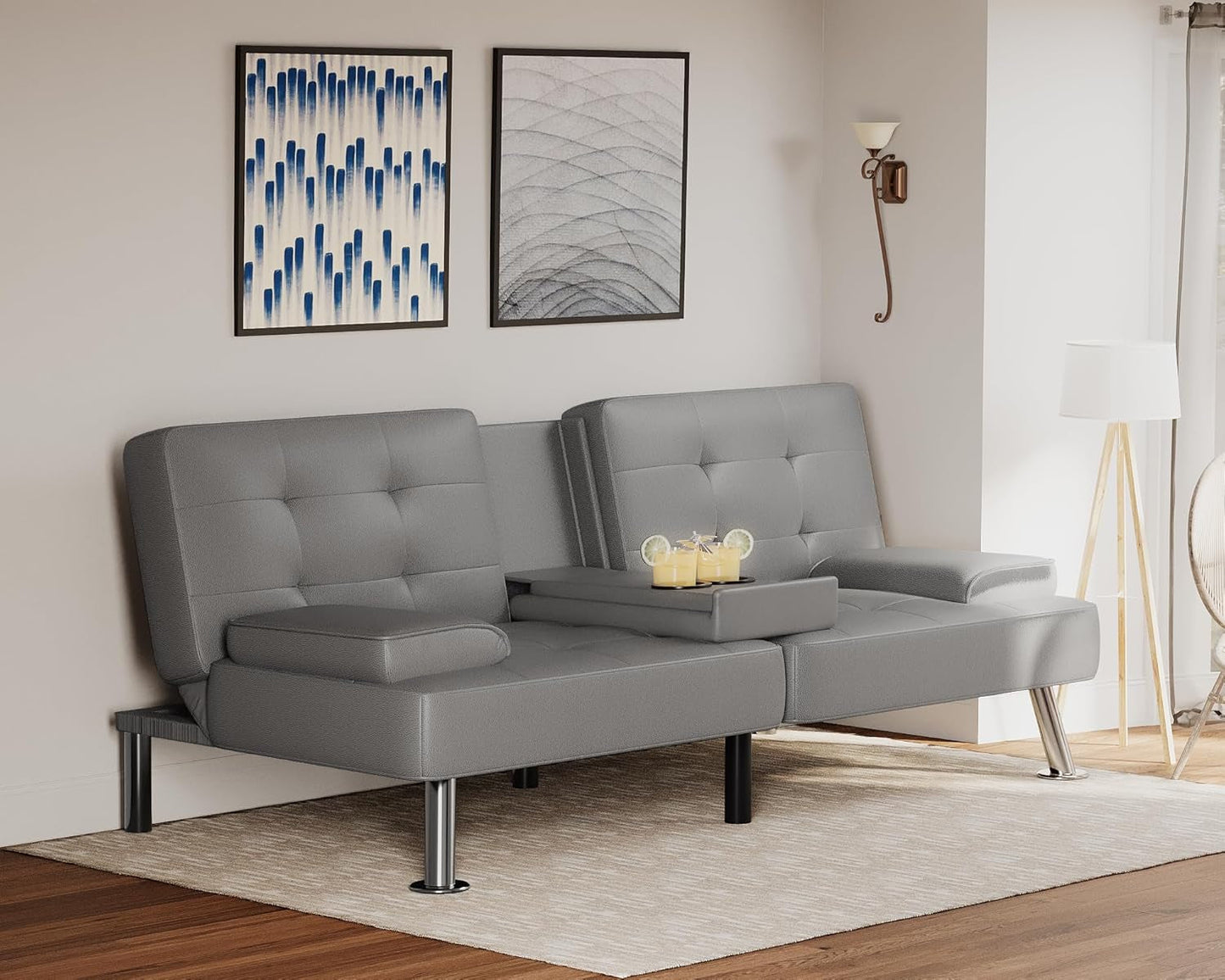 Futon Sofa Bed Modern Folding Futon Set PU Leather Convertible