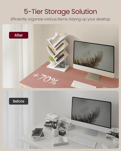 Tree Bookshelf, 5-Tier Bookcase, Small Bookshelf, Space-Saving Corner