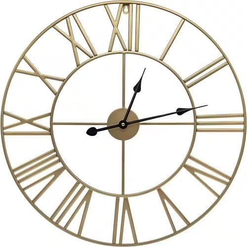 Round 24-inch Decorative Gold Metal Wall Clock Roman Numerals and